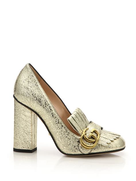 gucci gold marmont pumps|Gucci Marmont platform pumps.